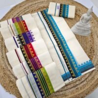 GOLDEN TEMPLE DESIGN ON MULTI COLOUR SETMUNDU