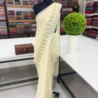 KERALA SAREE STRIPE FLOWERS WITH VINE EMBROIDERY