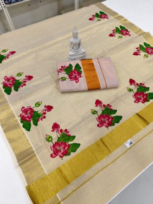 TISSUE LOTUS PRINTED SAREE
