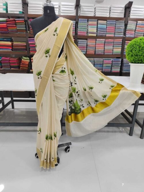 cotton checked digital print saree