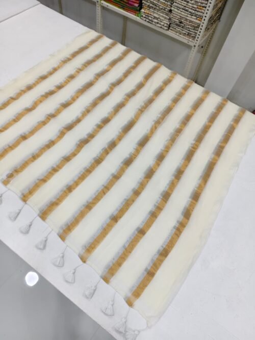 MUL MUL STRIP SILVER GOLD SAREE