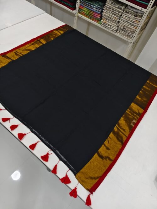 MUL MUL BLACK PLAIN SAREE